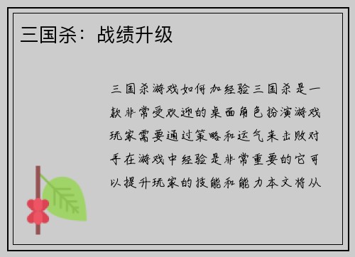 三国杀：战绩升级